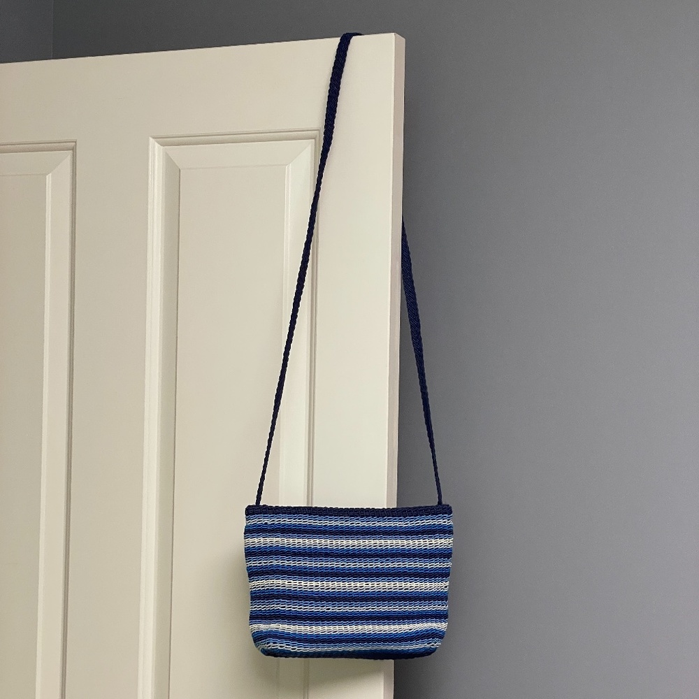 Woven Blue Stripe Crossbody Handbag